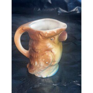 Small Majolica Owl Creamer Jug W/ Handle Brown Ceramic Vintage